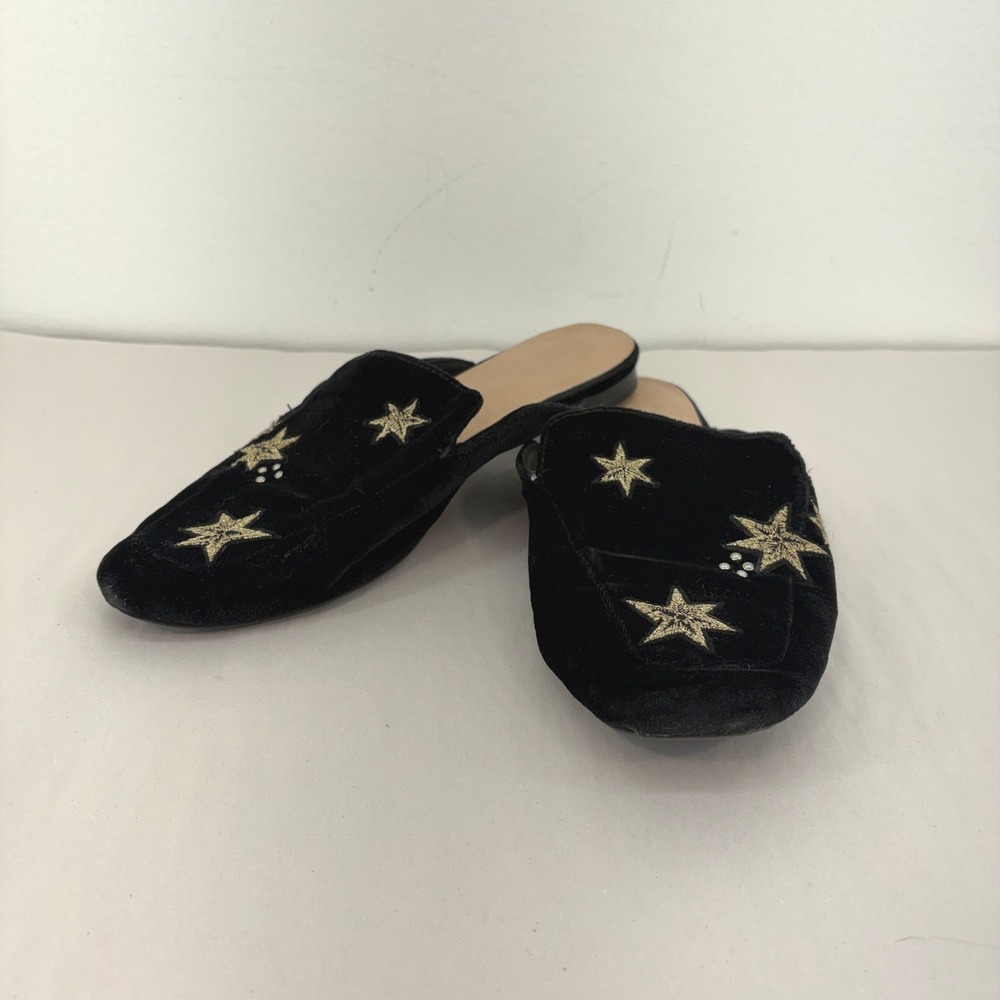Mix No 6 Alexcina Black Velvet Gold Star Pearl Mules Flats Women 9.5 Goth Witchy